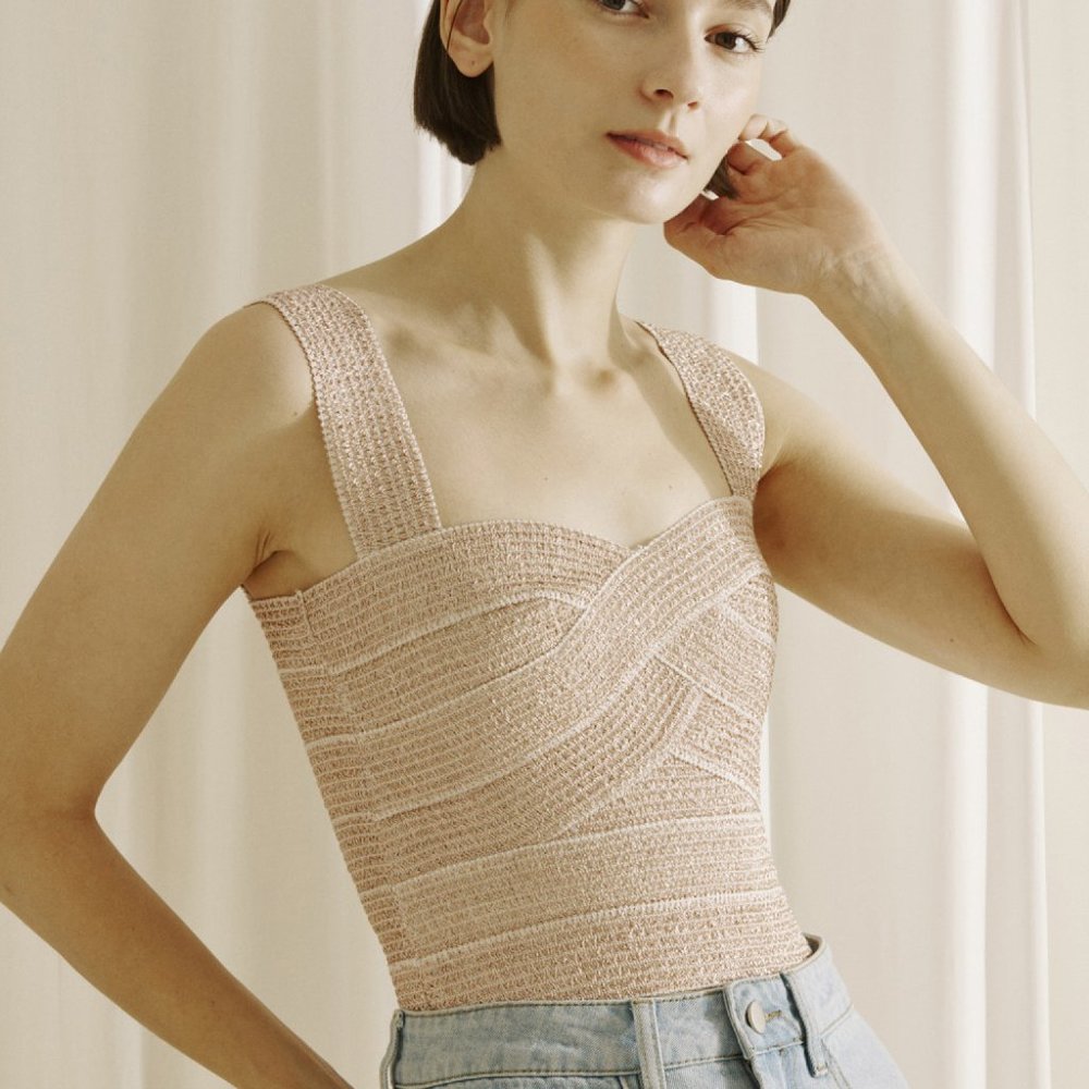 Storia Rose Gold Shimmer Bandage Crop Top with Geometric Accent